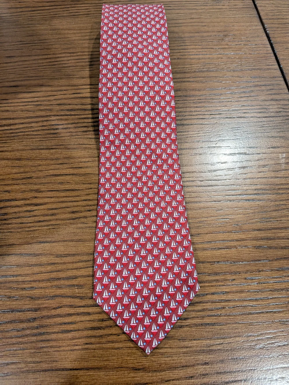 Salvatore Ferragamo Red Silk Tie with White Sailboat Motif